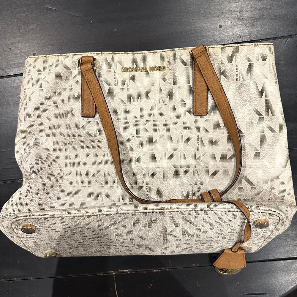 Michael Kors Signature Cream and Brown Tote